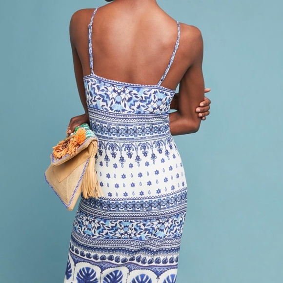 Anthropologie Farm Rio Blue Motif Tiled Slip Dress XS - Picture 3 of 13